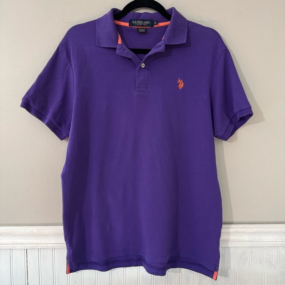 U.S. Polo ASSN Polo Shirt Men's Medium Purple Golfing 2 Button Luxury Feel - Picture 1 of 5